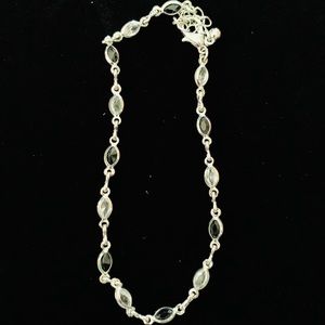 Adjustable Rhodium Anklet- Black Marquis Crystals